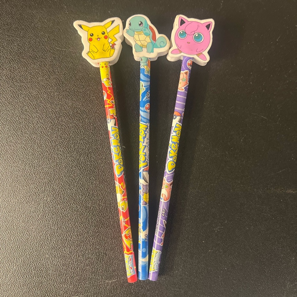 Pokemon Pikachu, Squirtle, Jigglypuff Pencil Trio